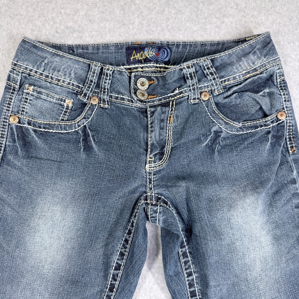 Angels Flare Jeans Womens 9 Short Blue Excellent Thick Stitch Low Rise Y2K - Picture 3 of 15
